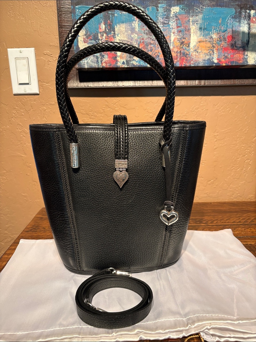 Brighton Vintage Black Pebbled Leather Shoulder/Crossbody Bag Like New!